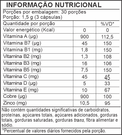 Informação Nutricional - SKIN HAIR